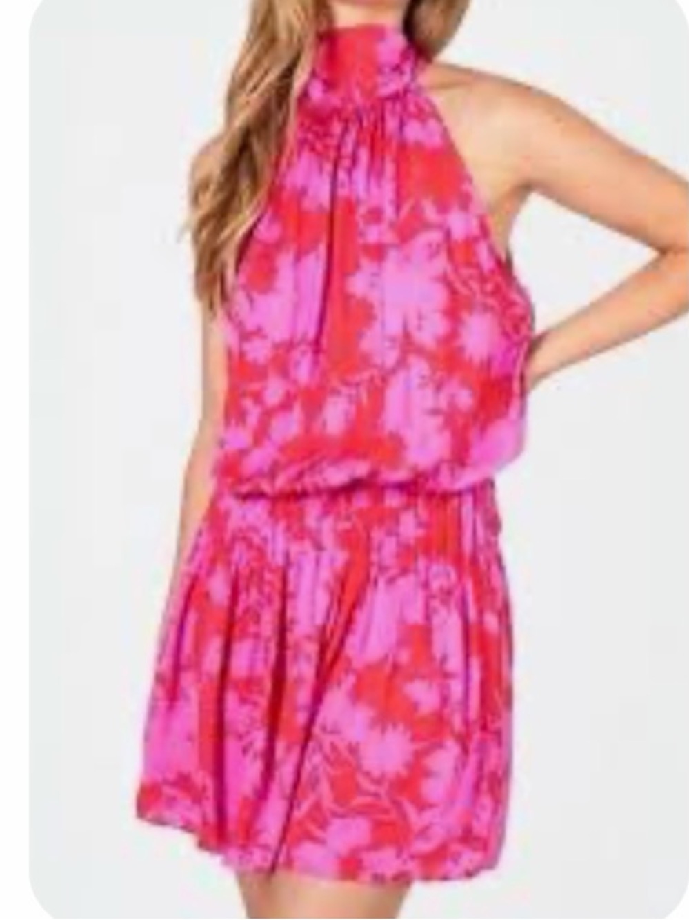 DO+BE Pink Red Floral Halter Tie-Neck Mini Dress Size Medium